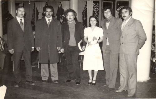 Xəlil Rza Ulutürk, Sabir Rüstəmxanlı, İldırım Qasımlı Sumqayıt Tibb Məktəbində tələbələrlə görüş vaxtı. 1978-ci il